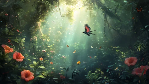 Sunlit jungle orchestra lets one bold bird conduct dawn