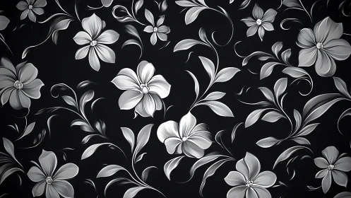 Monochromatic Floral Pattern on Black Background