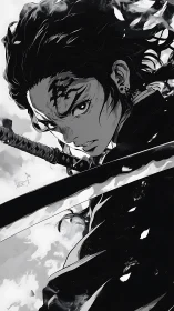 Swordsman stares forward gripping blade in dynamic closeup
