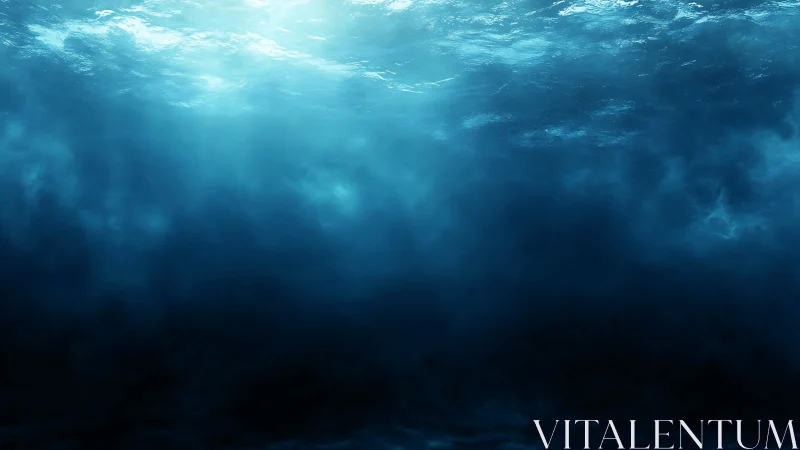 Deep ocean water glows under diffused surface light.