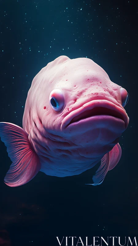 Hyperrealistic deep-sea fish portrait under moody blue lighting