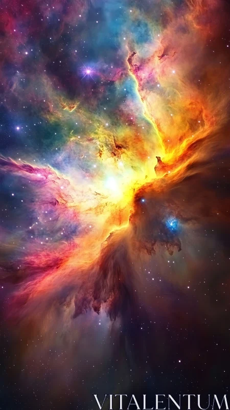 High-saturation nebula rendering with volumetric light diffusion and starfield