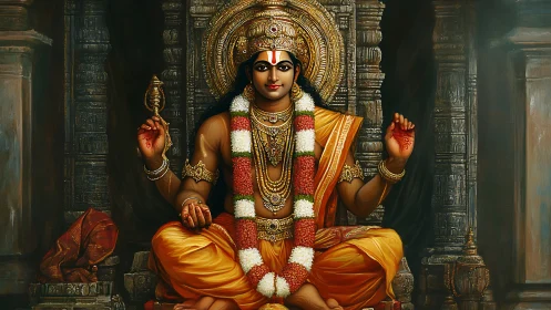 Golden temple deity in serene, jewel-bright splendor.