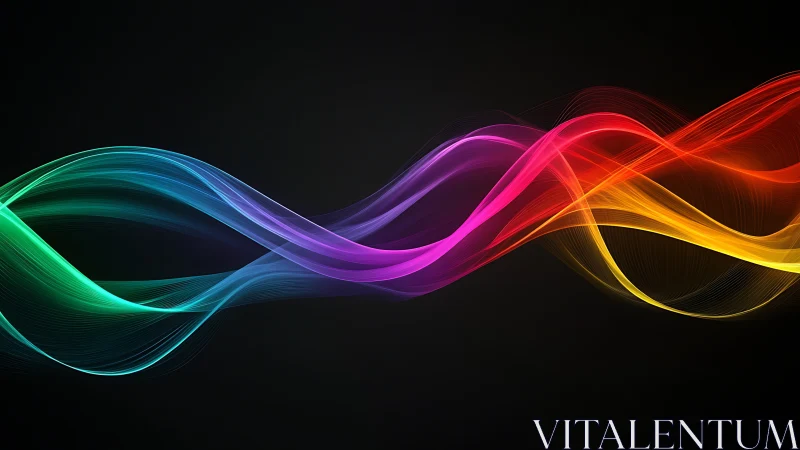 Multicolor light waveforms intersect over a dark neutral background