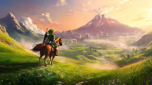 Rider surveys expansive valley landscape under volcanic peak