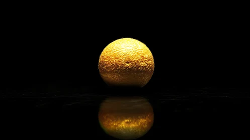 Golden citrus sphere under dramatic low key studio light.