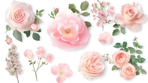 Blush botanicals: whispered petals & emerald secrets.