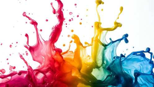 Exploding rainbow paint splashes capture vibrant fluid motion