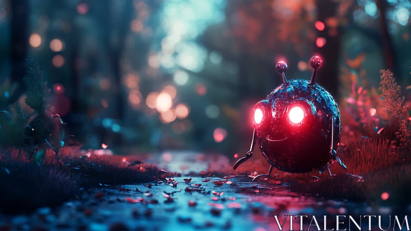 Glittering forest rover waddles through neon dusk petals