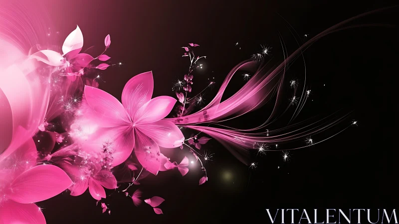 Pink Floral Streams Against Darkness.