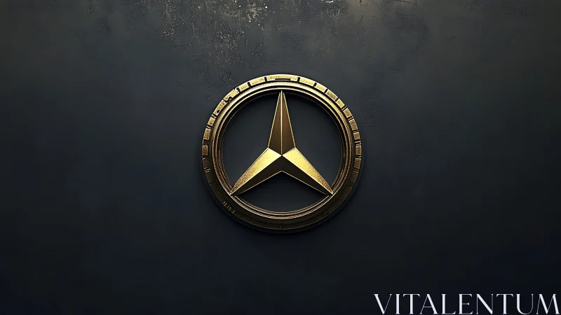 Golden three-pointed star emblem on dark textured wall.