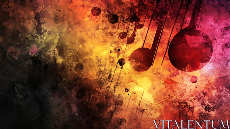 Vibrant music notes ignite textured grunge color field