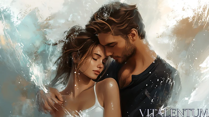 Two figures portrayed in close proximity with painterly abstraction