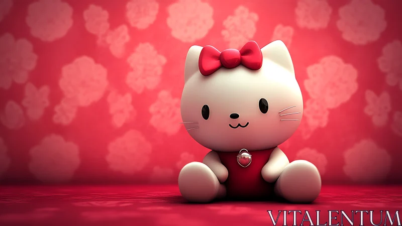 Felidae Character with Red Bow: 3D Rendered Studio Composition.