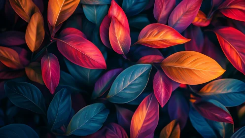 Glow-kissed leaves drifting through twilight color dreams.