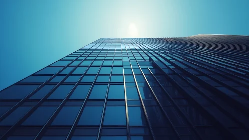 Soaring glass tower reaches calmly toward the bright sky