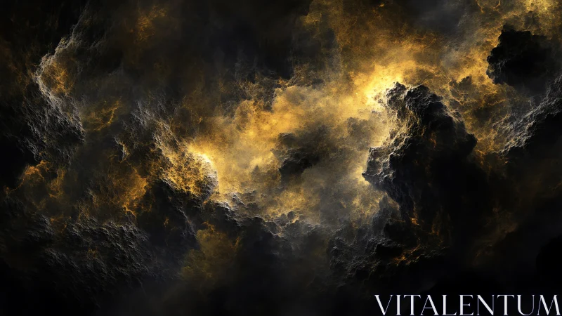 Stormlit cosmic clouds glow warmly in a dark celestial sky