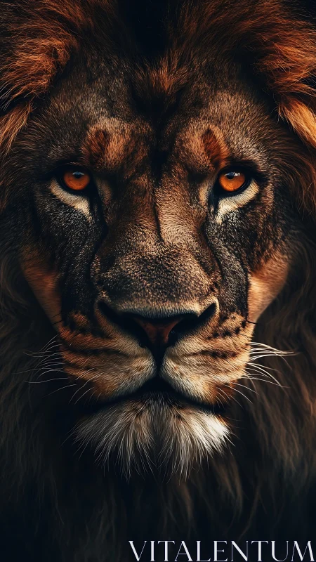 Ember-eyed lion holds the frame with quiet, regal thunder