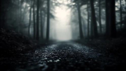Ethereal Passage Through Mist-Draped Woods