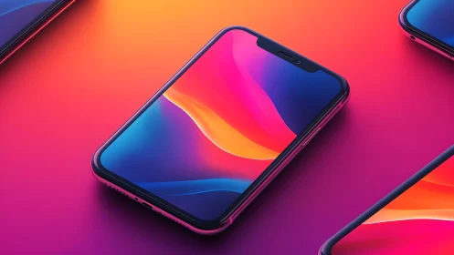 Modern smartphone on vibrant gradient background in digital style.