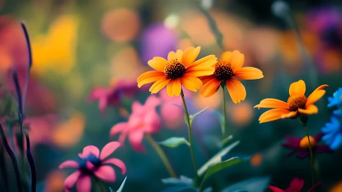 Vibrant Garden Flowers Dance in Warm Sunlight and Color