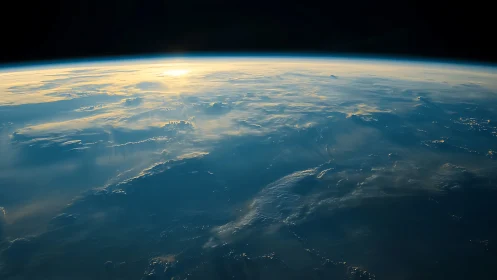 Sunrise skims Earth’s blue veil at the edge of shadow.