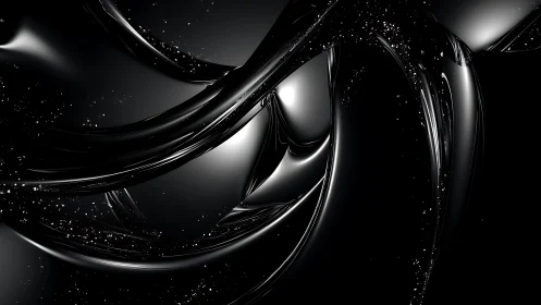 Liquid black chrome arcs twist through starlit darkness.