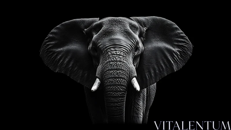 Midnight monarch elephant stares from sculpted shadow.