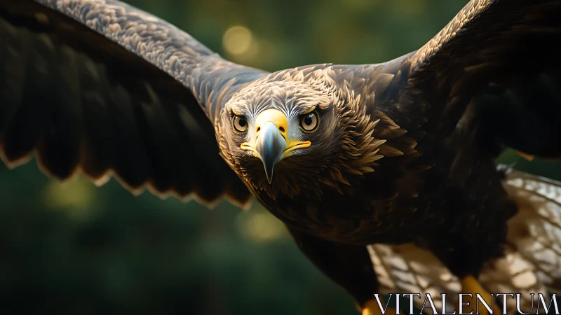 Majestic golden eagle in flight, sharp focus wildlife photography.