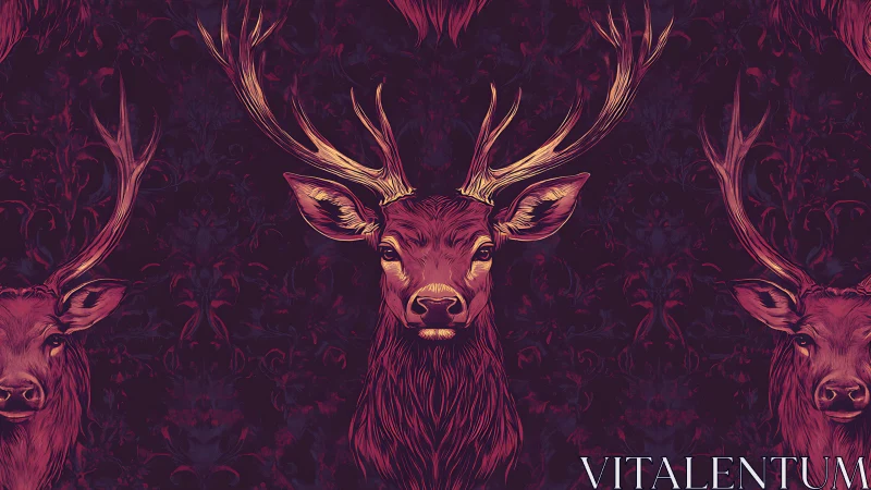 Stylized stag portrait in symmetrical repeating pattern.