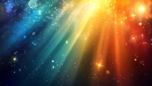 Stellar nebula glows with prismatic light beams across void