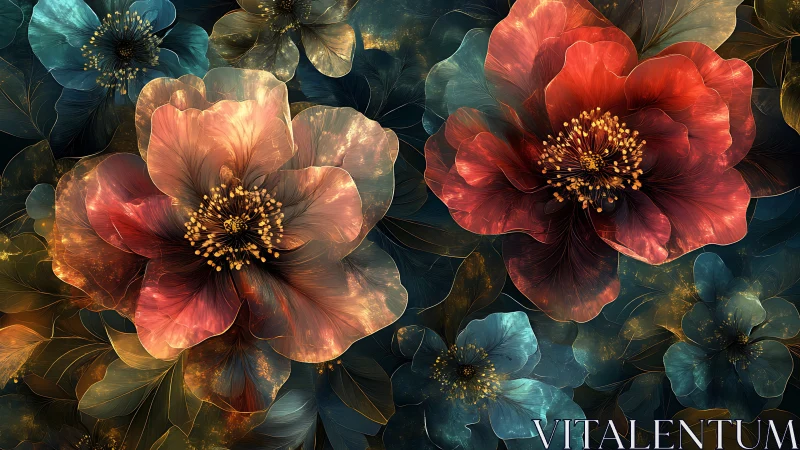 Luminescent fractal blossoms form layered translucent petals