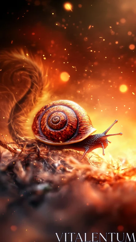 Gentle glowing snail wandering through warm sunset magic.