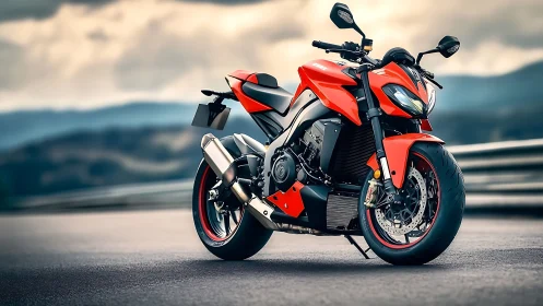 Red sport motorcycle dominates empty mountain racetrack.