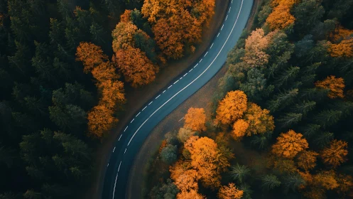 Road Ribbons Through Autumn's Chromatic Dance.
