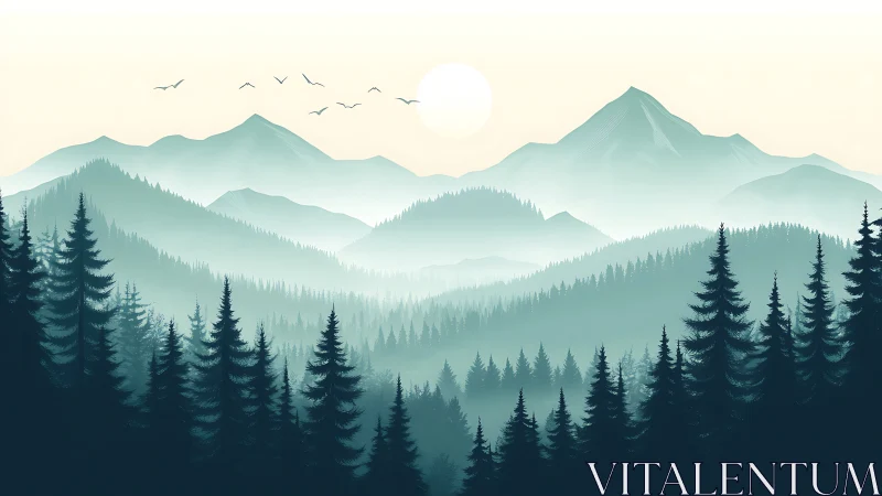 Stratified Mountain Landscape with Atmospheric Perspective Gradient Rendering.