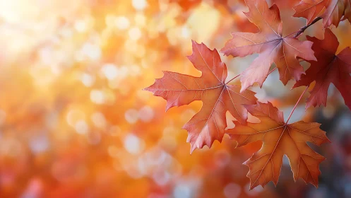 Macro optical study of maple leaves in autumn bokeh field.