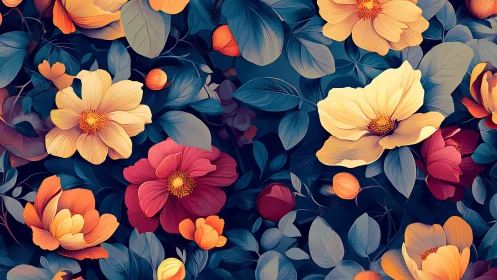 Layered Floral Composition with Chromatic Depth and Botanical Structure.