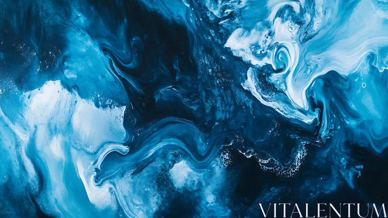 Vivid Blue and White Abstract Fluid Art Painting in Modern Style.