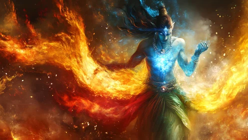 Elemental deity commands blazing cosmic fire vortex.