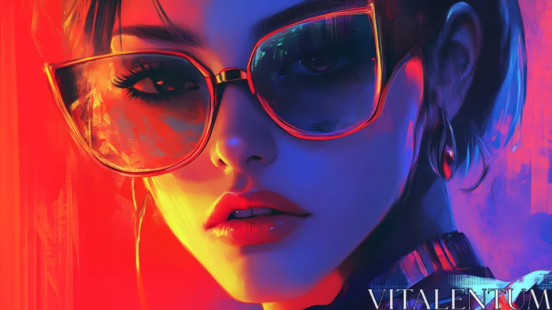 Neon-lit cyber muse with blazing shades and electric gaze.
