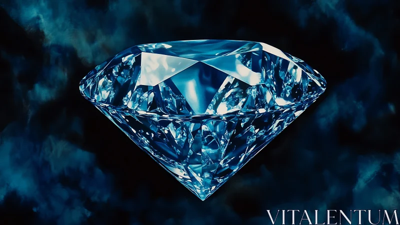 Spectral refraction study of faceted blue diamond in void.