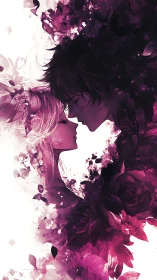 Ethereal Duality: Double Silhouette with Floral Abstract Fusion