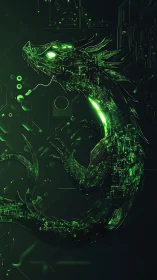 Neon circuit dragon formed from glowing digital lines.