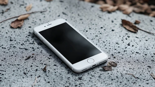 White iPhone on Textured Concrete Surface.