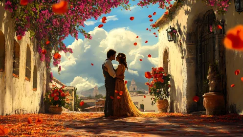 Lovers' Choreography in Rose Petals.