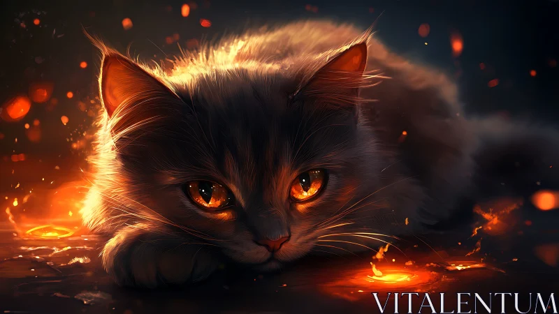 Luminescent Feline with Pyrolytic Eyes in Darkened Studio Environment