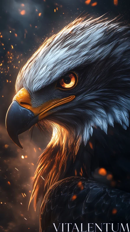 Hyper-detailed eagle portrait with volumetric lighting and sparks