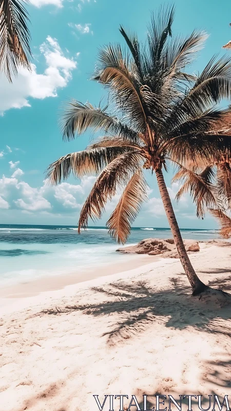 Palm Tree on Tropical Beach with Turquoise Water