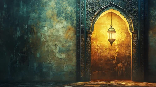 Golden lantern gateway humming in twilight patina hush.